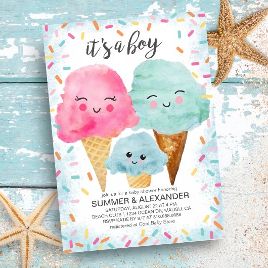 Eiscreme Scoop Sprinkle Summer Boy Baby Dusche Einladung