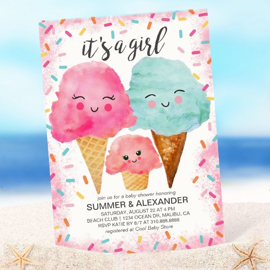 Eiscreme Scoop Sprinkles Girl Summer Baby Dusche Einladung