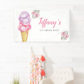 Eiscreme-Shop Pink Blumengeburt Party Banner (Insitu)