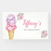 Eiscreme-Shop Pink Blumengeburt Party Banner (Horizontal)