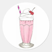 Eiscreme Shoppe Erdbeere Rosa Milkshake Feinschmec Runder Aufkleber (Vorderseite)