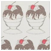 Eiscreme Shoppe Hot Fudge Cherry Sundae Dessert Stoff (Nahaufnahme)