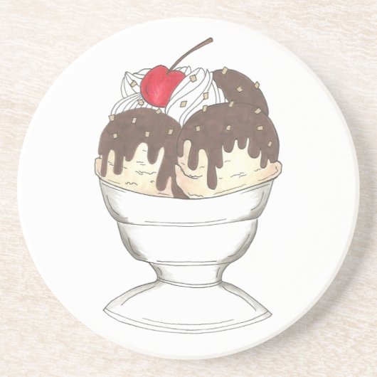 Eiscreme Shoppe Hot Fudge Sundae Dessert Cherry Sandstein Untersetzer (Vorne)