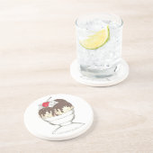 Eiscreme Shoppe Hot Fudge Sundae Dessert Cherry Sandstein Untersetzer (Seite)