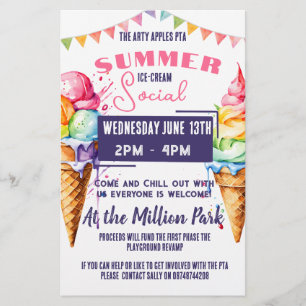 Eiscreme Social Event Pink & Marine PTA PTO Flyer