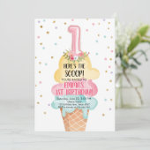 Eiscreme Social Hier ist der erste Schuh Geburtsta Einladung (Stehend Vorderseite)