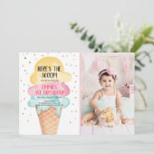 Eiscreme Social Hier ist der Scoop Pink Confetti Einladung (Stehend Vorderseite)