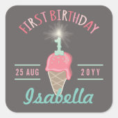 Eiscreme Sparkler 1. Geburtstag Party Geschenktag Quadratischer Aufkleber (Vorderseite)