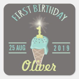 Eiscreme Sparkler 1. Geburtstag Party Geschenktag Quadratischer Aufkleber