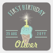 Eiscreme Sparkler 1. Geburtstag Party Geschenktag Quadratischer Aufkleber (Vorderseite)