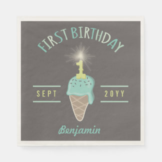 Eiscreme Sparkler 1. Geburtstag Party Paper Napkin Serviette