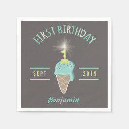 Eiscreme Sparkler 1. Geburtstag Party Paper Napkin Serviette