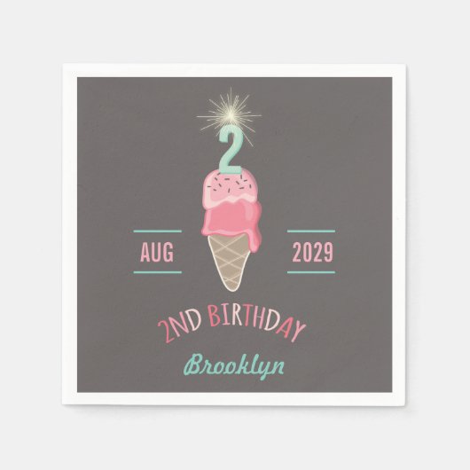 Eiscreme Sparkler 2. Geburtstag Party Paper Napkin Serviette (Vorderseite)