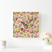 Eiscreme Spaß Quadratische Wanduhr (Zuhause)