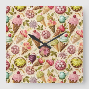 Eiscreme Spaß Quadratische Wanduhr