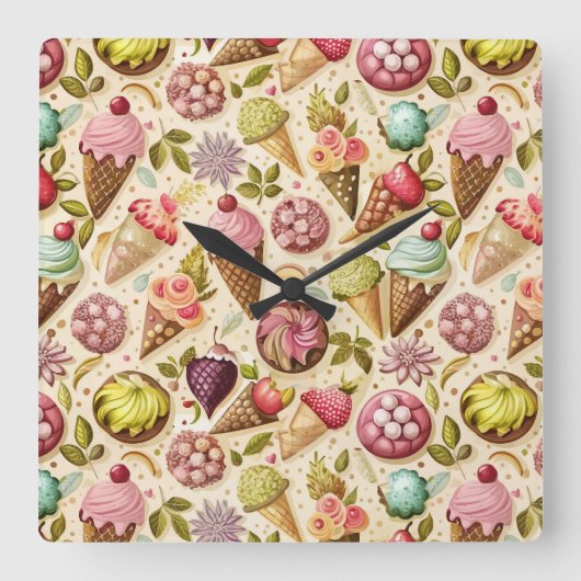 Eiscreme Spaß Quadratische Wanduhr (Vorderseite)