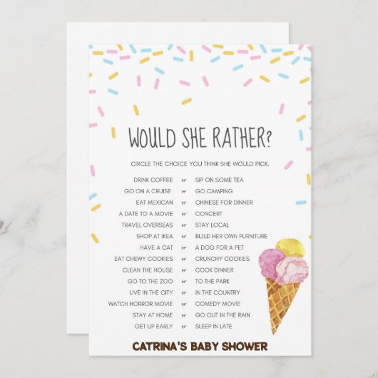 Eiscreme Sprinkle Babydusche - bearbeitungsbarer N Einladung (Vorne/Hinten)