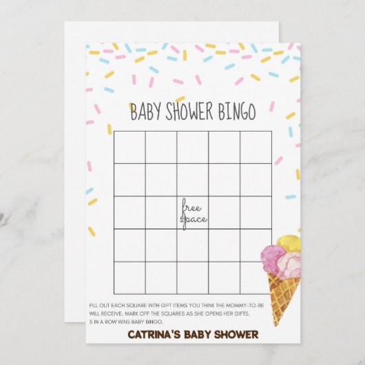 Eiscreme Sprinkle Babydusche - bearbeitungsbarer N Einladung (Vorne/Hinten)