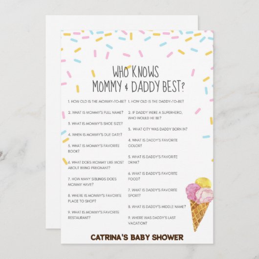 Eiscreme Sprinkle Babydusche - bearbeitungsbarer N Einladung (Vorne/Hinten)