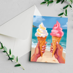 Eiscreme Strand Ozean Aquarell Malerei Karte