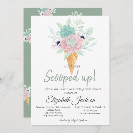 Eiscreme Succuents Blume Brautparty Einladung (Vorne/Hinten)