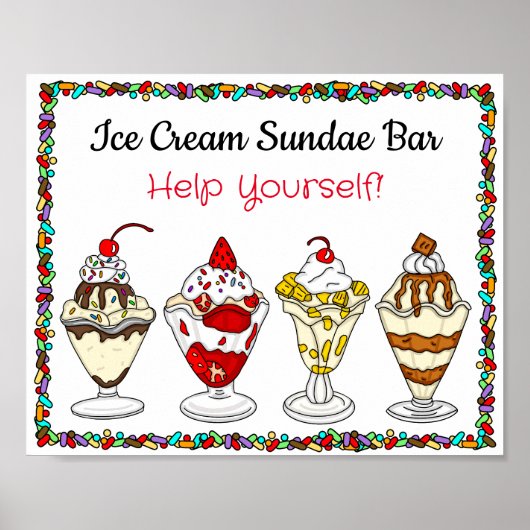 Eiscreme Sundae Bar | Hochzeitszeichen oder Babydu Poster (Vorne)