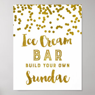 Eiscreme Sundae Bar Sign Gold Confetti Poster