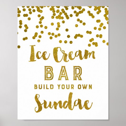 Eiscreme Sundae Bar Sign Gold Confetti Poster (Vorne)