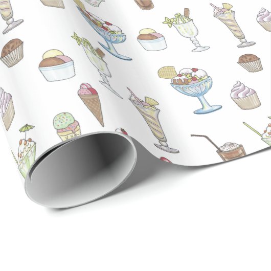 Eiscreme Sundae Collage Geschenkpapier (Rolleneckpunkt)
