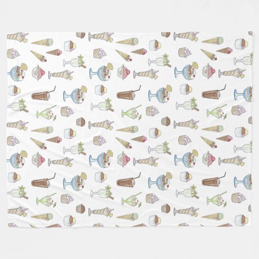 Eiscreme Sundae Desserts Muster Weiß Fleecedecke (Vorderseite (Horizontal))