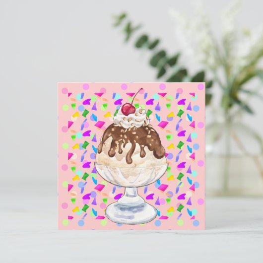 Eiscreme Sundae Einladung (Stehend Vorderseite)