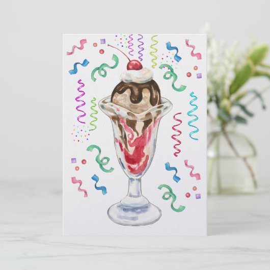 Eiscreme Sundae Einladung (Stehend Vorderseite)