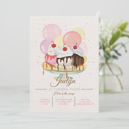 Eiscreme Sundae Geburtstagsparty Einladung (Stehend Vorderseite)