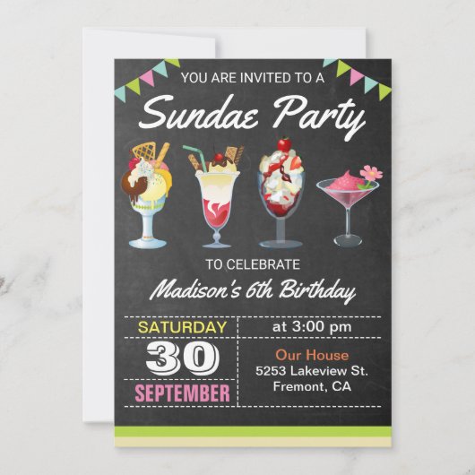Eiscreme Sundae Geburtstagsparty Einladung (Vorderseite)