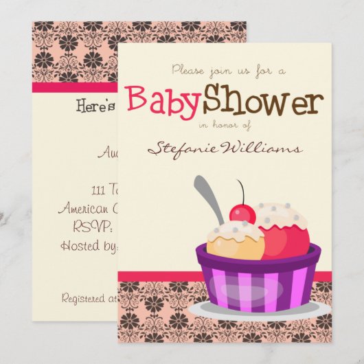 Eiscreme Sundae Kinderdusche Einladung (Vorne/Hinten)