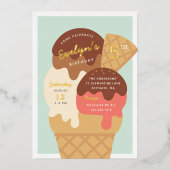 Eiscreme Sundae Kindergeburtstag Party Folieneinladung (Vorderseite)