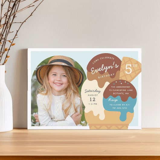 Eiscreme Sundae Kindergeburtstag Party Foto Einladung