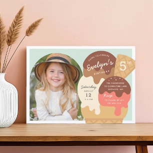 Eiscreme Sundae Kindergeburtstag Party Foto Einladung