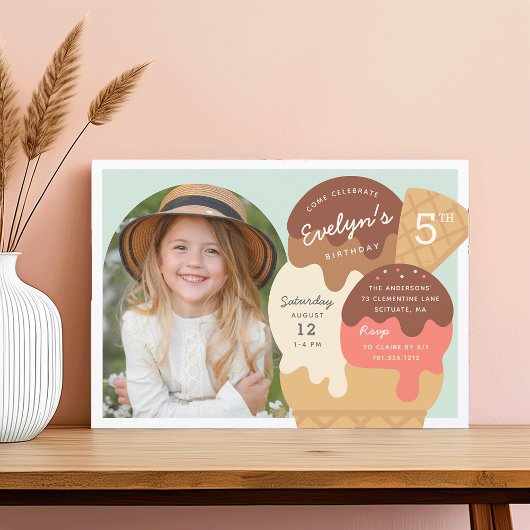 Eiscreme Sundae Kindergeburtstag Party Foto Einladung