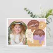 Eiscreme Sundae Kindergeburtstag Party Foto Einladung (Stehend Vorderseite)
