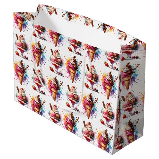 Eiscreme Sundae Personalisiert Geburtstag Große Geschenktüte (Rückseite Schrägansicht)