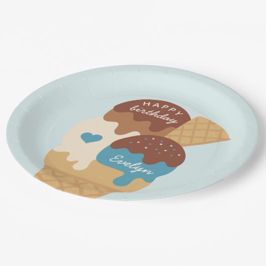 Eiscreme Sundae Personalisierter Kindergeburtstag  Pappteller (Schrägansicht)