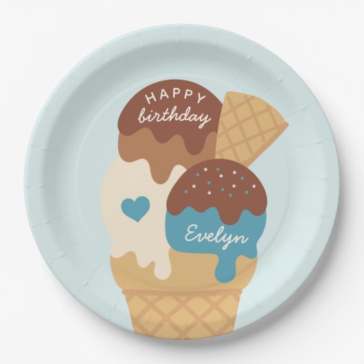 Eiscreme Sundae Personalisierter Kindergeburtstag  Pappteller (Vorderseite)