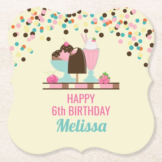 Eiscreme Sundae Sommerliche Leckereien Geburtstag Untersetzer (Vorderseite)