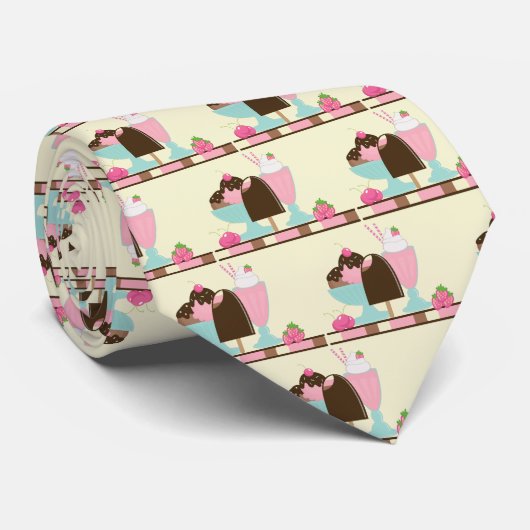 Eiscreme Sundae Sommerliche Leckereien Muster Krawatte (Gerollt)