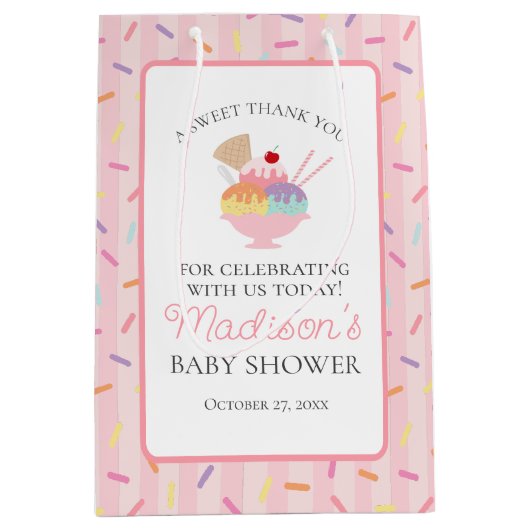 Eiscreme Sundae Sprinkled Baby Shower Favoriten Mittlere Geschenktüte (Vorderseite)