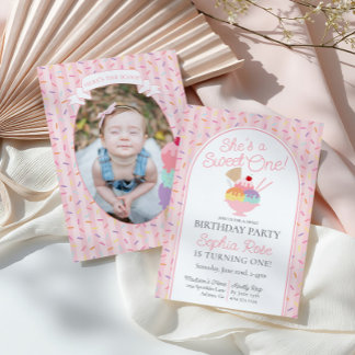 Eiscreme Sundae Sweet One First Birthday Party Einladung