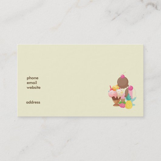 Eiscreme Sundae und andere köstliche Leckereien Visitenkarte (Rückseite)