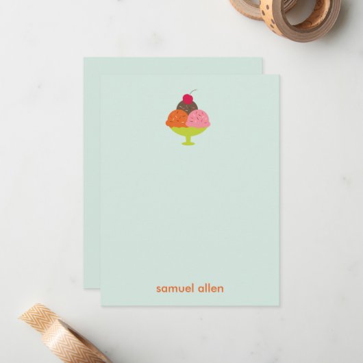 Eiscreme Sundae Vielen Dank Karten (blau) (Vorderseite/Rückseite Beispiel)