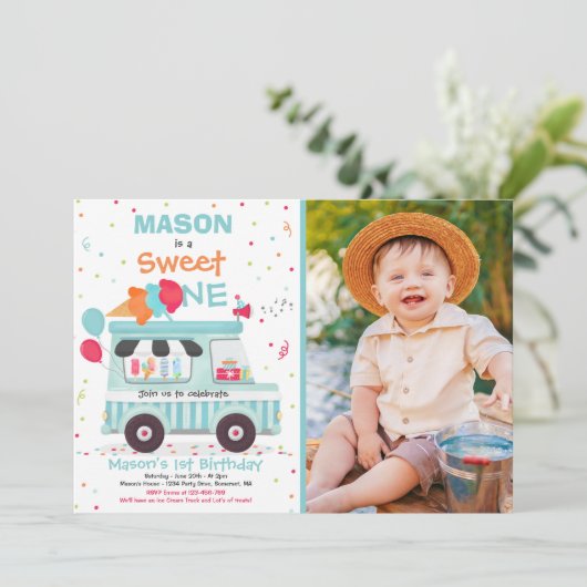 Eiscreme Süße Birthday Ice Cream Truck Einladung (Stehend Vorderseite)